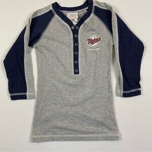 Minnesota Twins Raglan T-Shirt Girl's Medium 3/4 Sleeve Henley Snap Mauer‎ #7